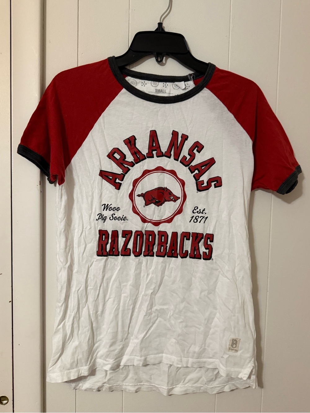 Pressbox Arkansas Razorbacks Red and White Raglan Tee